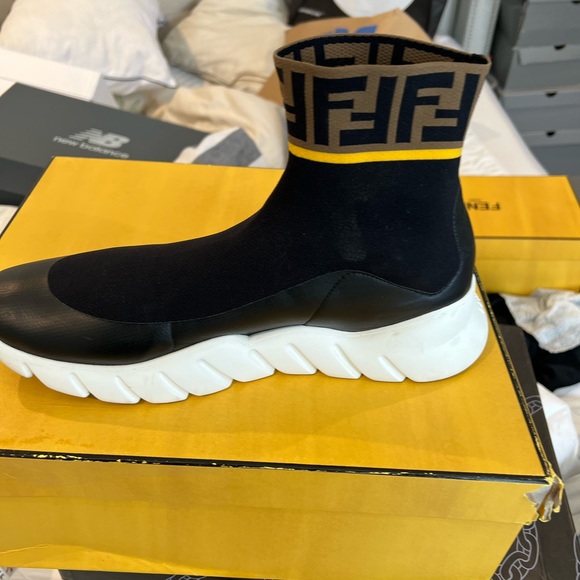 Fendi Black and Yellow High-Top Sneakers - Picture 2 of 4